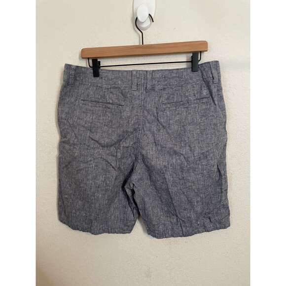 LUCKY BRAND Shorts Men 34  8"  Blue Linen Slash Pockets Adjustable Waist Bermuda - Picture 2 of 7